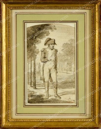 ISABEY Jean-Baptiste (1767-1855) L'empereur Napoléon Ier en promenade dans le parc...