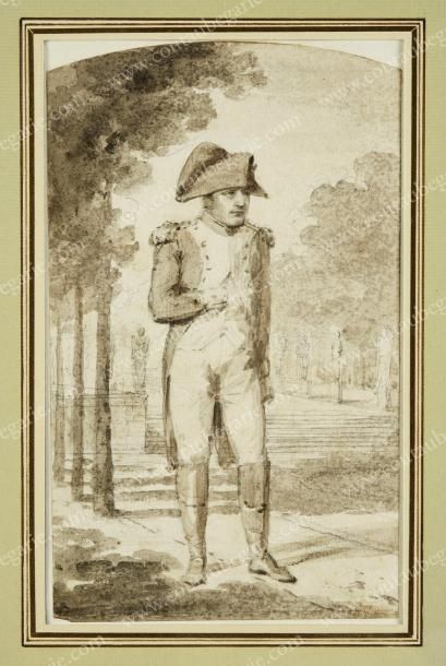 ISABEY Jean-Baptiste (1767-1855) L'empereur Napoléon Ier en promenade dans le parc...