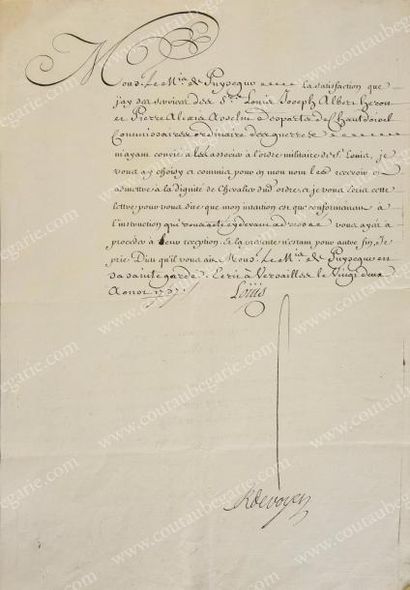 LOUIS XV, roi de France (1710-1774) Lettre de service signée «Louis», Versailles,...