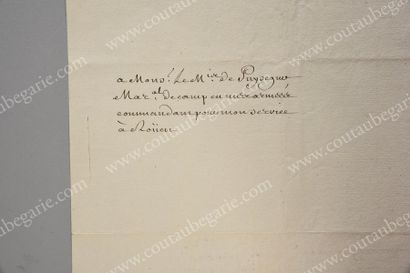 LOUIS XV, roi de France (1710-1774) Lettre de service signée «Louis», Versailles,...