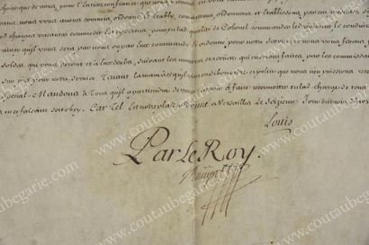 LOUIS XV, roi de France (1710-1774) Lettre de nomination sur vélin signée «Louis»,...