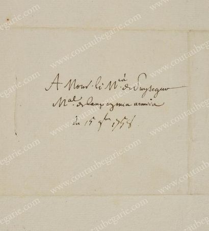 LOUIS XV, roi de France (1710-1774) Lettre de service signée «Louis», Versailles,...