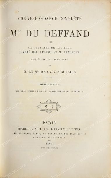 [MARQUISE DU DEFFAND (1697-1780)] Correspondance complète de Madame du Deffand avec...