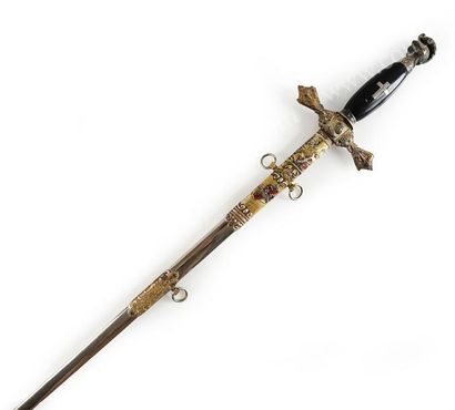 null FRANC-MAÇONNERIE.
Épée de franc-maçon avec garde en bronze doré ciselé figurant...