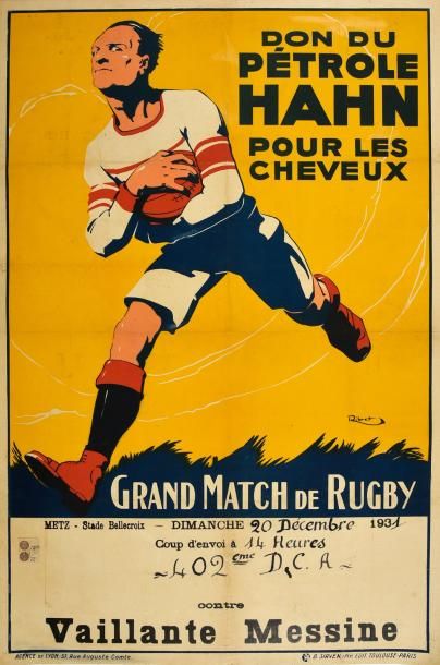 null Affiche Grand Match de rugby. Rencontre à Metz le 20 décembre 1931. Superbe...