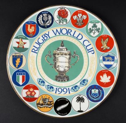 null Assiette officielle commémorative de la Coupe du Monde de rugby en 1991. Logo...