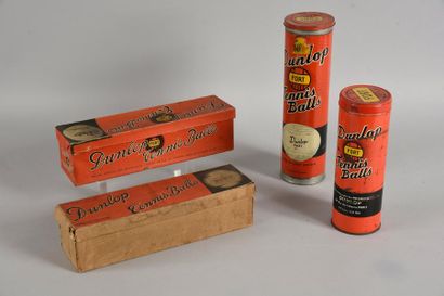 null Lot de 4 boites de balles de la marque Dunlop. Années 40/50. Métallique et carton....