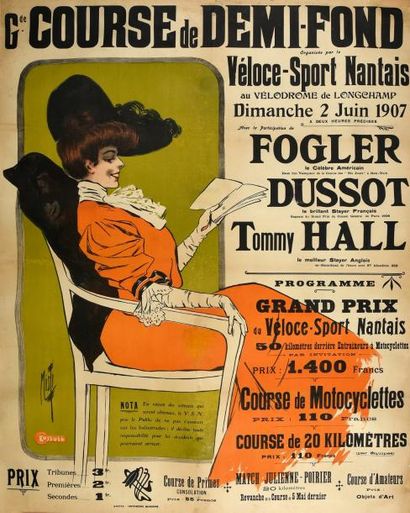 null Affiche Course de Demi Fond organisée par le Véloce Sport Nantais en 1907 avec...