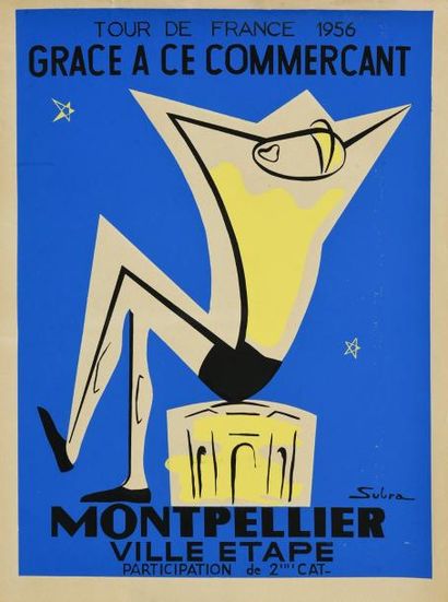 null Affichette. «Montpellier ville étape du Tour de France 1956». Signée Subra.
Dim....
