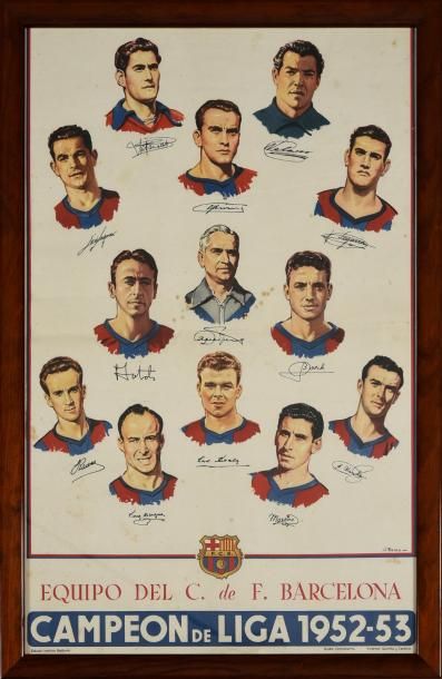 null Affichette du CF. Barcelone. Champion de Liga 1952-1953. Représentation des...
