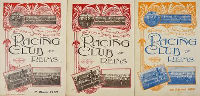 null Ensemble de 3 programmes du Racing Club de Reims en 1907 et 1909 pour des épreuves...