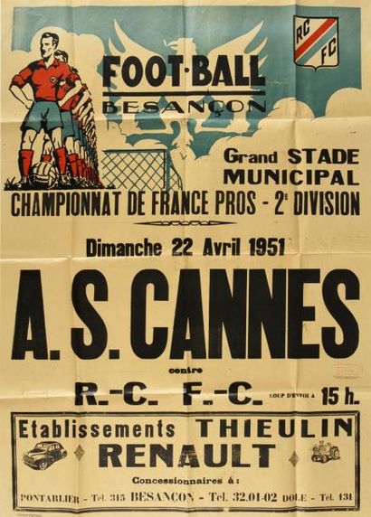 null Affiche originale de la rencontre entre l'AS Cannes et le RCFC Besançon le 22...