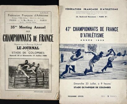null Programmes officiels des Championnats de France d'athlétisme 1926 et 1939 au...