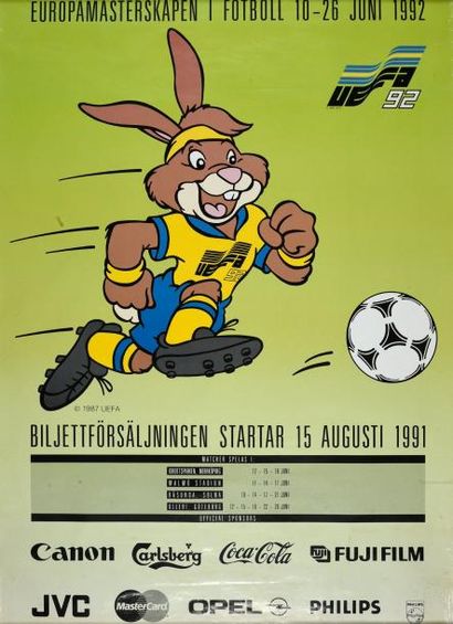 null Affiche officielle du Championnat d'Europe 1992 organisé en Suède. Vainqueur...