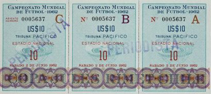 null Billet entier de la Coupe du Monde 1962 au Chili. Match du 2 juin à l'Estadio...