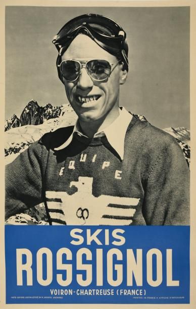 null Affiche originale des skis Rossignol avec Henri Oreiller et son pull à l'aigle...
