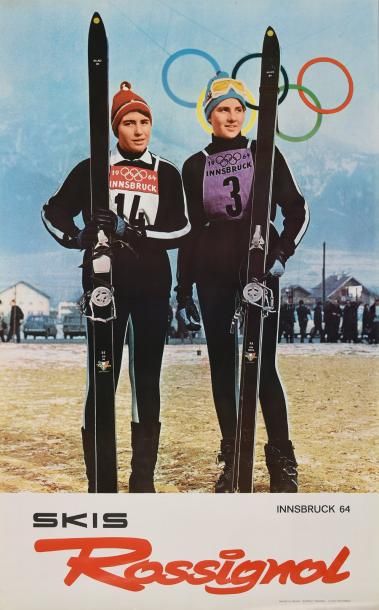 null Affiche promotion des skis Rossignol avec les soeurs Goitschel double médaillées...