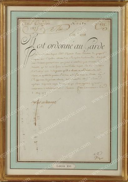 LOUIS XVI, roi de France (1754-1793) 
Lettre de crédit manuscrite signée Louis, Versailles,...