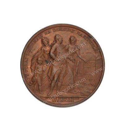 null LOUIS XVI, roi de France.
Médaille en bronze signée Jean Duvivier (1687-1761),...