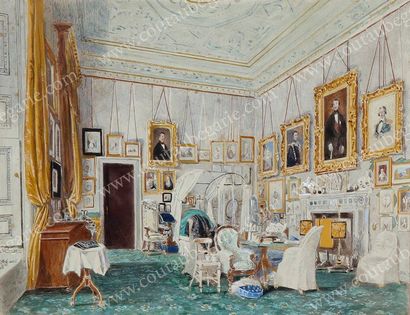 D'APRÈS JOSEPH NASH (1808-1878) 
Vue de la chambre de la reine Marie-Amélie à Claremont.
Tirage...