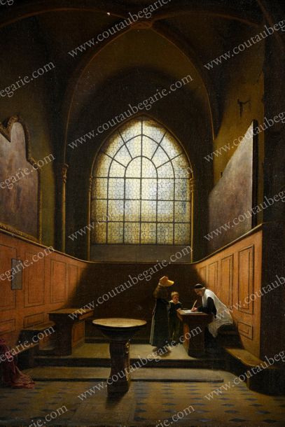 BEHAEGHEL Théophile (1795-18??) 
Délivrance d'un extrait de baptême dans l'intérieur...