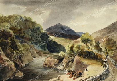 Attribué au prince de Joinville (1818-1900) 
Passage de Billieranby en Écosse.
Aquarelle,...