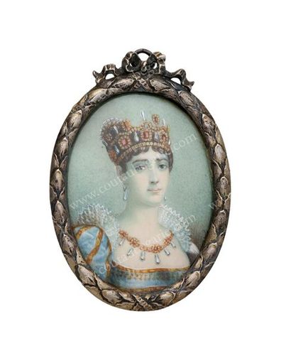 VIBER. 
L'impératrice Joséphine en tenue de sacre.
Portrait miniature polychrome...
