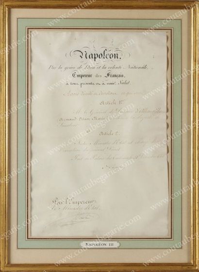 NAPOLÉON III, empereur des Français (1808-1873) 
P.S. Napoléon sur vélin en partie...
