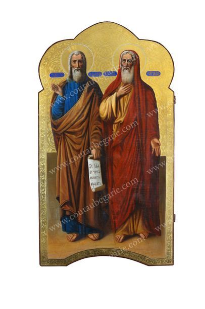 null GRANDE ICÔNE.
Saint prophète Isaac et saint apôtre et évangéliste Mathieu.
Tempera...