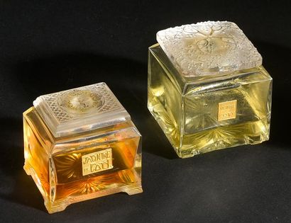 Coty «Jacinthe» - (années 1920)
Deux flacons en cristal incolore pressé moulé modèle...