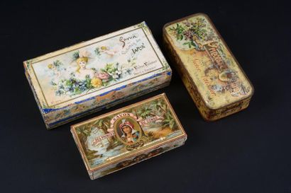 Victor Vaissier (années 1900)
Lot de trois boites de savons: deux modèles en carton...