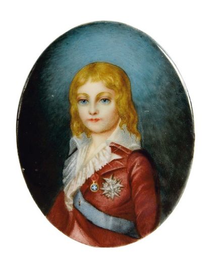 null Louis XVII. Portrait miniature peint sur porcelaine, de forme ronde. Bon état....