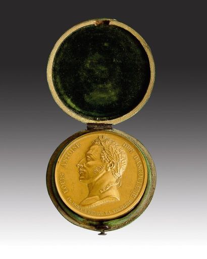 null Louis-Antoine, duc d'Angoulême. Médaille ronde, en laiton doré, formant une...