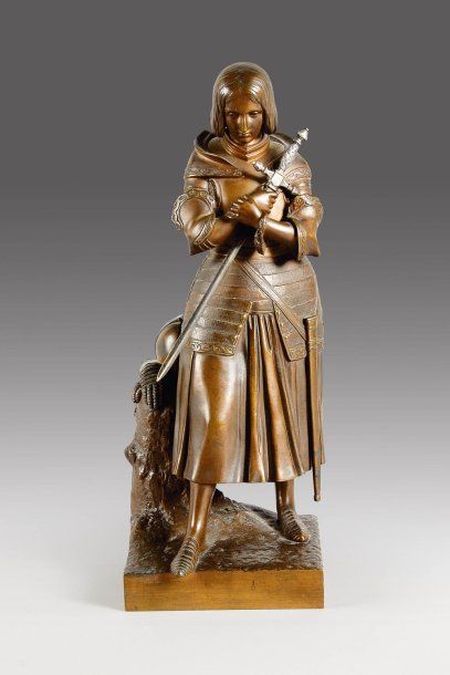 Orleans Marie d'Orléans (1813-1839) Jeanne d'Arc en armure. Bronze à patine médaille,...