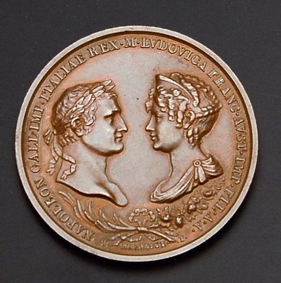 null Napoléon Ier, empereur des Français et Marie-Louise. Médaille en bronze à leur...
