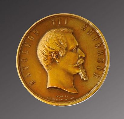 null Napoléon III, empereur des Français. Belle médaille en bronze signée F. Cagué...