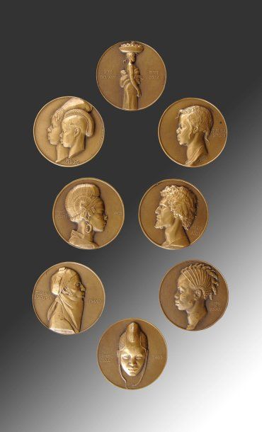 null Coffret contenant huit médailles en bronze, signées d'Émile Monnier et datées...