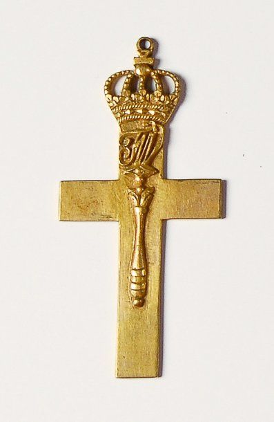 null Croix pendentif en bronze doré, appliquée d'un sceptre surmonté de la couronne...