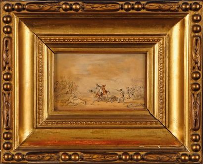 JUNG Théodore (1803-1865) Scène de bataille. Aquarelle sur papier, signée en bas...