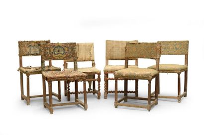 null Important ensemble de chaises à dos du XVIIe siècle, dans leur état d'origine.
En...