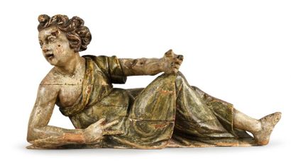 null Paire de statues d'autel en bois sculpté polychrome.
(Accidents et manques).
H.:...