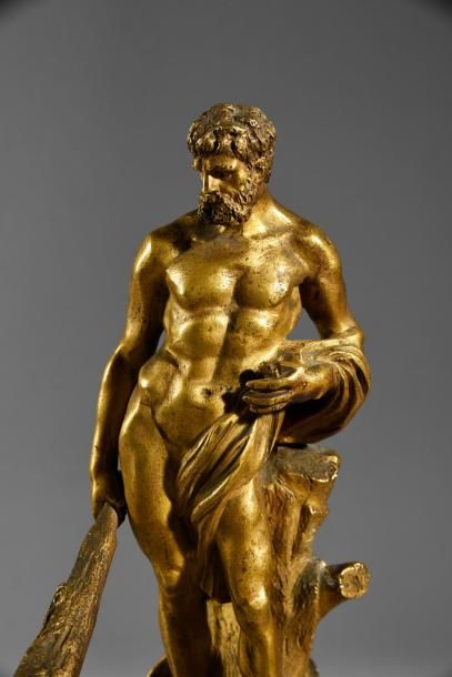 null Statuette en bronze doré représentant Hercule (romain)ou Héraclès (grec), debout,...