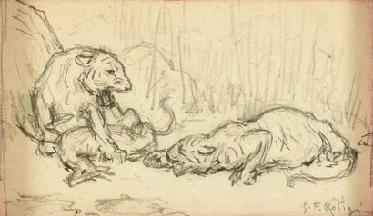 Georges Frédéric ROTIG (1873 - 1961) 
Deux etudes de lions et de tigres.
Encre et...