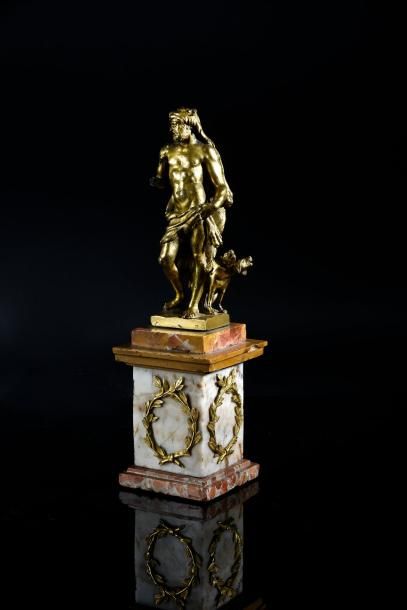 null Statuette en bronze doré représentant Hercule accompagné de Cerbère. Hercule...