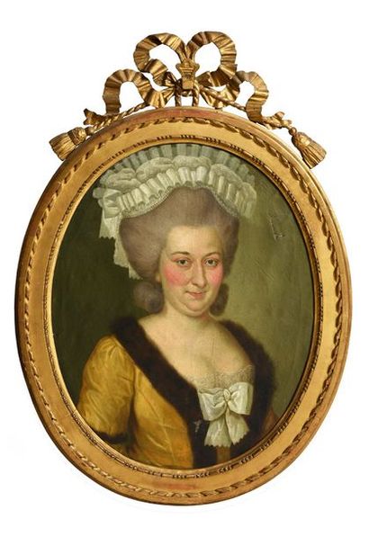 École FRANÇAISE du XVIIIe siècle 
Portrait de femme au col en fourrure.
Huile sur...