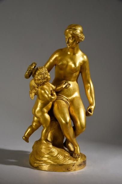 Groupe en bronze ciselé et doré figurant...