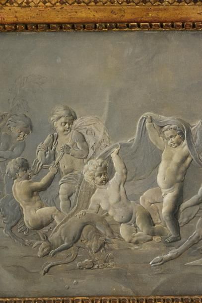 Attribué à Marten Josef GEERAERTS (1707-1791) 
Frise de putti chasseurs en trompe...