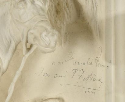 Pierre - Jules MENE (1810 - 1879) 
Cheval à l'écurie.
34 x 42 cm a vue.
H.: 54 cm,...