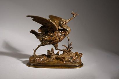 Paul - Edouard DELABRIERRE (1829 - 1912) 
Bécasse des marais attrapant une grenouille.
Bronze...