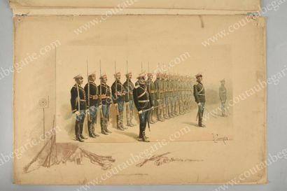 null Vie de la Cavalerie de la Garde. Portefeuille contenant six lithographies colorées,...